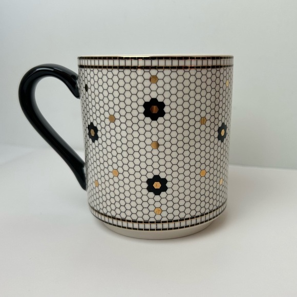 Anthropologie Margot Mosaic Monogram Mug Initial "D" Black White Gold Coffee Tea - Picture 2 of 7